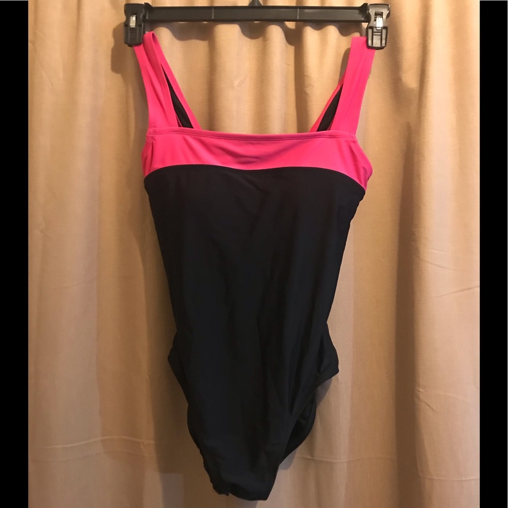 Catalena M pink stripe & black swimsuit